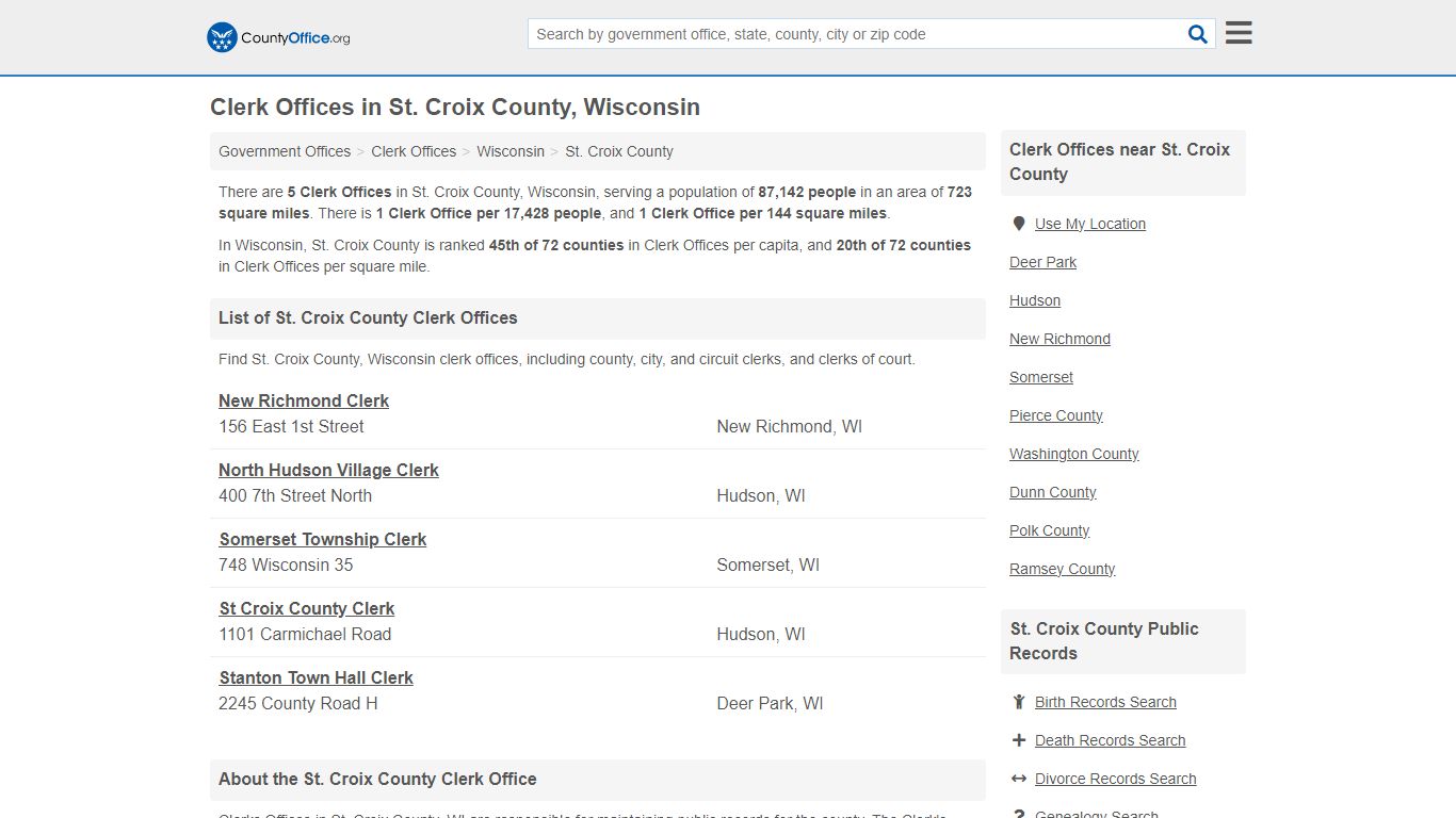 Clerk Offices - St. Croix County, WI (County & Court Records)